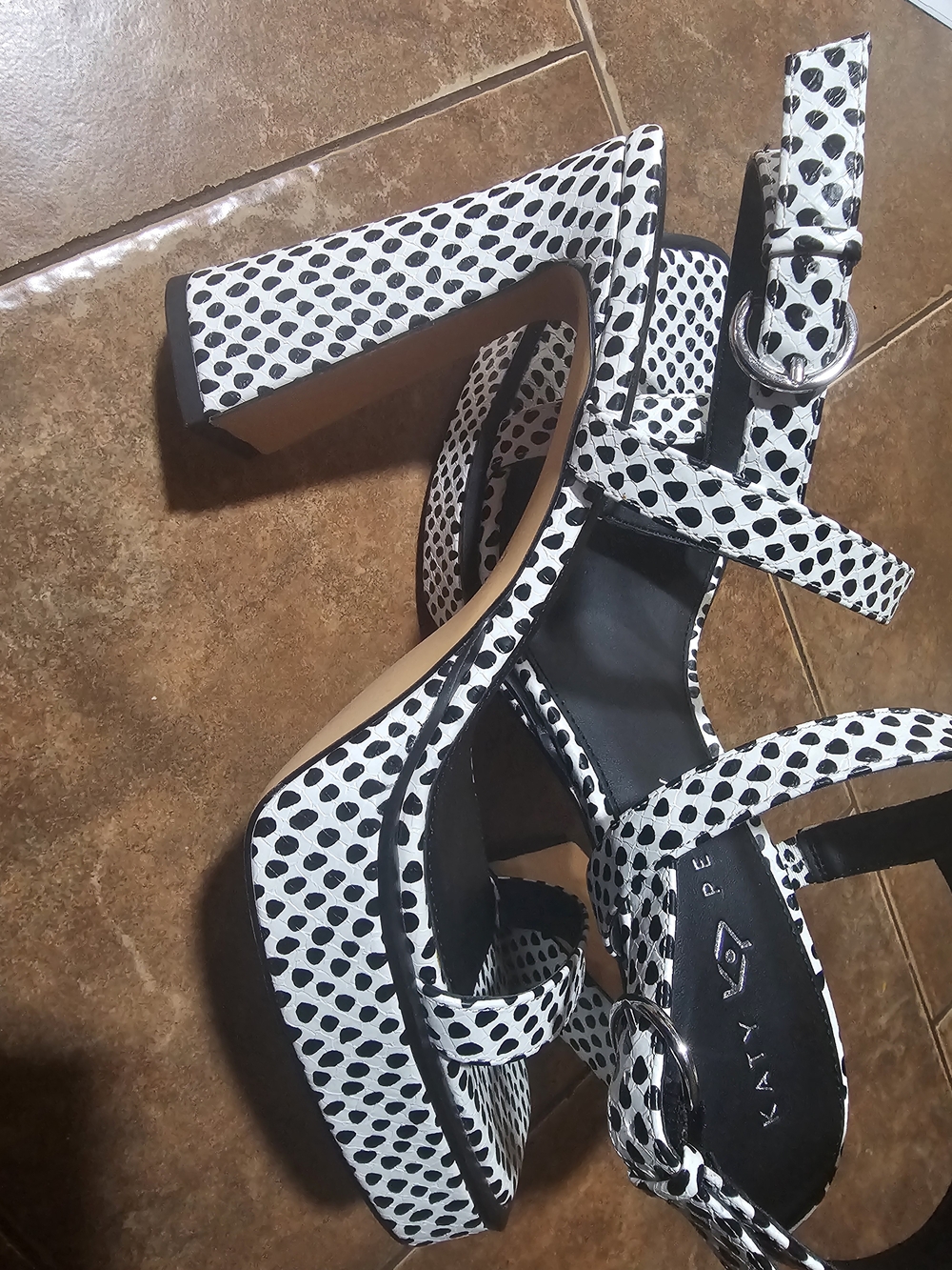 Katy Perry Collections Black & White Polka Dot Strappy Sandals - Picture 2 of 3